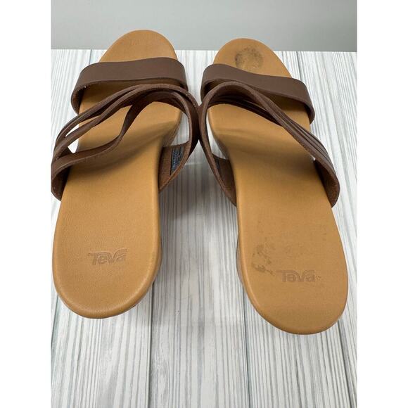 Teva 1010909 Arrabelle Brown Leather Wedge Slip On Sandal Shoes Women's 8 Summer - Picture 5 of 9